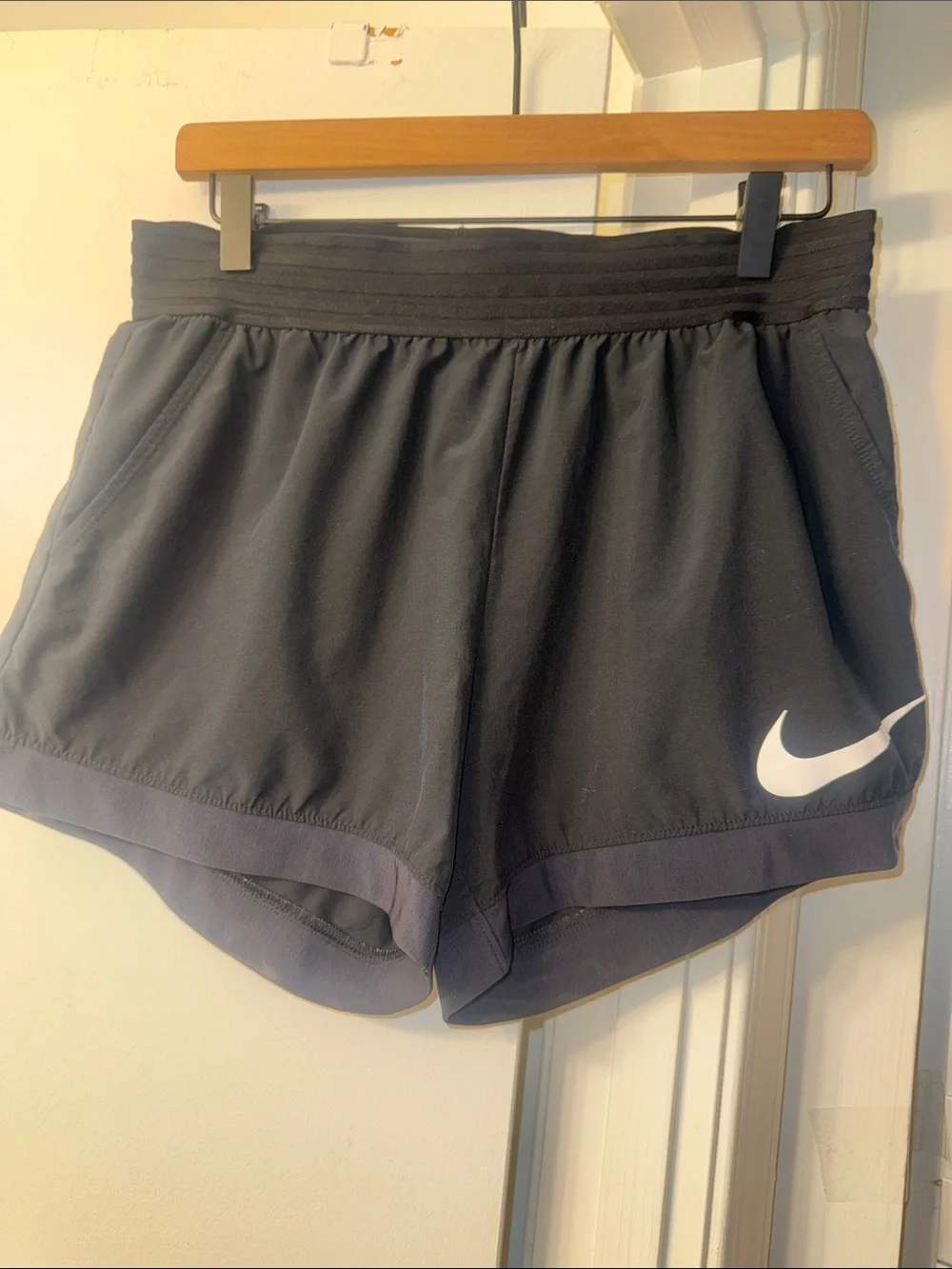 Nike Black Women's Athletic Running Shorts with White Swoosh